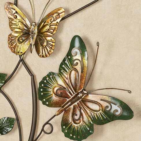 Touch of Class Dancing Green/Gold Butterflies II Nature Garden Wall Art - Metal Sculpture for Bedroom, Bathroom, Kitchen, Entryway, Foyer - Butterfly Artwork Decor in Kuwait
