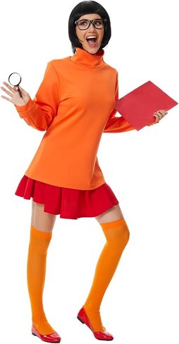 ZOKJFDK Velma Costume Adult Women Halloween Classic Movie Characters Costume with Bob Wig, Long Sleeve Turtleneck Crop Top in Saudi Arabia