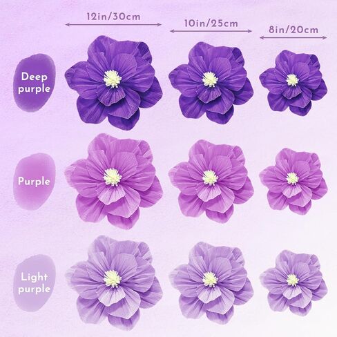 9 Pcs Purple Large Tissue Paper Flowers Decorations for Wall Lavender Crepe Paper Flower with Adhesive Dots & Instruction Manual for Birthday Wedding Bridal Shower Holidays Party Backdrop Decor in Saudi Arabia