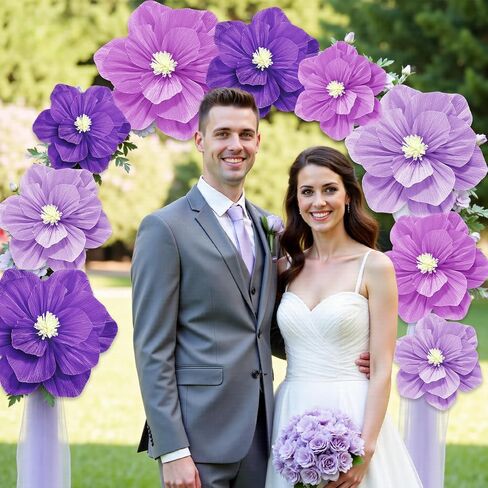 9 Pcs Purple Large Tissue Paper Flowers Decorations for Wall Lavender Crepe Paper Flower with Adhesive Dots & Instruction Manual for Birthday Wedding Bridal Shower Holidays Party Backdrop Decor in Saudi Arabia