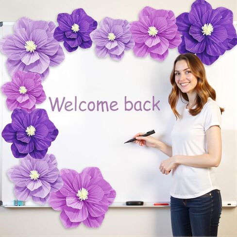 9 Pcs Purple Large Tissue Paper Flowers Decorations for Wall Lavender Crepe Paper Flower with Adhesive Dots & Instruction Manual for Birthday Wedding Bridal Shower Holidays Party Backdrop Decor in Saudi Arabia