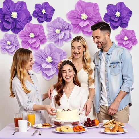 9 Pcs Purple Large Tissue Paper Flowers Decorations for Wall Lavender Crepe Paper Flower with Adhesive Dots & Instruction Manual for Birthday Wedding Bridal Shower Holidays Party Backdrop Decor in Saudi Arabia