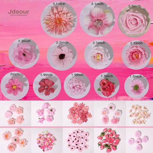 150 Pcs Mini Silk Flower Heads Pink Artificial Flowers Bulk Fabric Flowers for Craft and DIY Wedding Bouquets Garland Album Cake and Home Decorations 2-7CM in Saudi Arabia