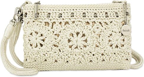 The Sak Vita Small Crochet Wristlet Purse - Hand Crochet Women's Clutch for Everyday & Travel - Mini Handbag With Card Slots, Zipper Closure & Pockets - Natural Medallion in Kuwait