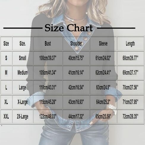 Women's Long Sleeve Shirts with Denim Collar Cuffs Buttons V-Neck Patchwork Tops Casual Bussiness Office Outfits in Kuwait