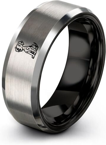 Gift for Dog Mom - Dalmatian Ring - Brushed Polished - Flat Dome Bevel - Anniversary Wedding - Personalized Custom Engraving - Gunmetal Black Silver - Men Women - Band - Tungsten Carbide - 8mm in Saudi Arabia