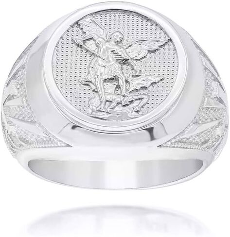 Claddagh Gold .925 Sterling Silver Saint Michael Archangel Textured Signet Ring in Saudi Arabia
