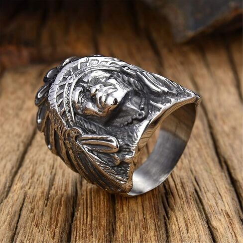 Men's 316L Stainless Steel Silver Native American Indian Chief Headdresses Skull Biker Ring in Saudi Arabia