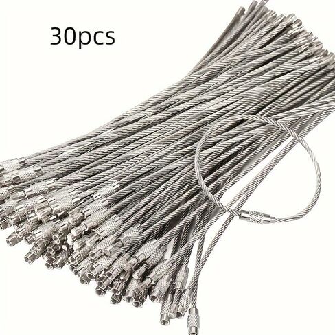 30Pcs Stainless Steel Wire Keychains 1.5mm Cable Loop Connecter for Luggage ID Tags Strong Woven Key Rings Kit in Kuwait