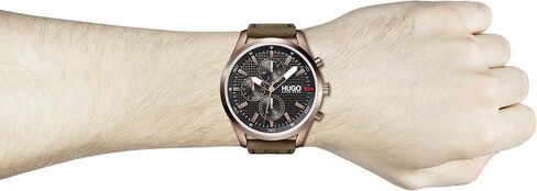 HUGO #Chase Men's Multifunction Stainless Steel and Leather Strap Casual Watch, Color: Brown (Model: 1530162) in Kuwait