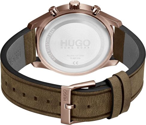 HUGO #Chase Men's Multifunction Stainless Steel and Leather Strap Casual Watch, Color: Brown (Model: 1530162) in Kuwait