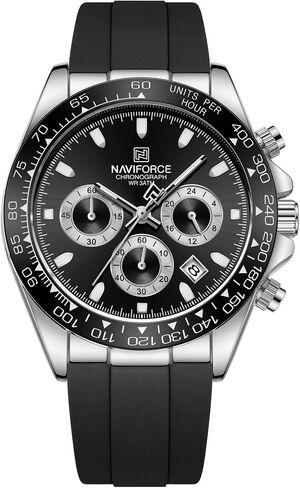 NAVIFORCE Watches for Men,Men's Business Chronograph Wrist Watch, Tachymeter Bezel, Silicone Strap, Date Display, Waterproof 3ATM,Gift in Kuwait