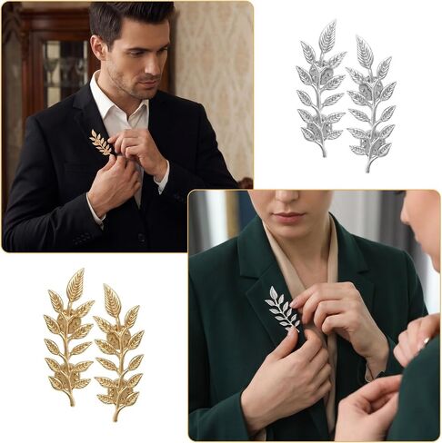 4 Pcs Unisex Suit Brooch Pin, Wheat Leaf Brooches Collar Pins,Gold Silver Suit Accessories for Business Daily Formal, 0.83 x 2.36 Inch in Saudi Arabia