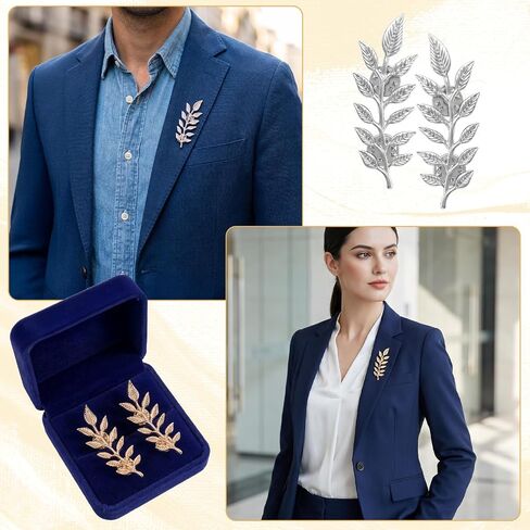 4 Pcs Unisex Suit Brooch Pin, Wheat Leaf Brooches Collar Pins,Gold Silver Suit Accessories for Business Daily Formal, 0.83 x 2.36 Inch in Saudi Arabia