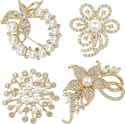 levylisa 4 Pcs Pearl Brooches for Women Flower Broach Elegant Clothing Accessory for Dress Bride Engagement Wedding Jewelry in Kuwait