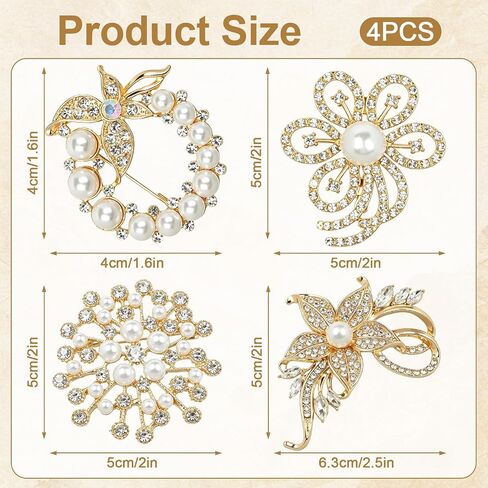 levylisa 4 Pcs Pearl Brooches for Women Flower Broach Elegant Clothing Accessory for Dress Bride Engagement Wedding Jewelry in Kuwait