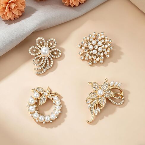 levylisa 4 Pcs Pearl Brooches for Women Flower Broach Elegant Clothing Accessory for Dress Bride Engagement Wedding Jewelry in Kuwait