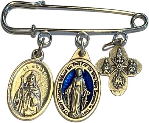 Safety Pin Brooch with Miraculous Medal St. Jude Medal and Four Way Cross – Catholic Religious Pin in Saudi Arabia
