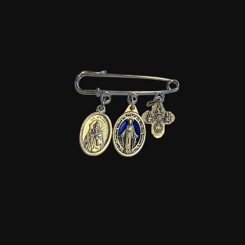 Safety Pin Brooch with Miraculous Medal St. Jude Medal and Four Way Cross – Catholic Religious Pin in Saudi Arabia