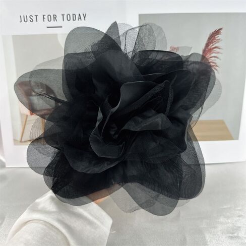 Exaggerated Big Rose Flower Satin Mesh Fabric Brooches for Women Elegant Extra Large Organza Floral Lapel Pins Wedding Party Banquet Dresses Suit Clothes Accessories Jewelry 10.6in in Kuwait