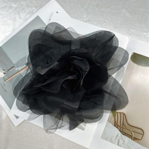 Exaggerated Big Rose Flower Satin Mesh Fabric Brooches for Women Elegant Extra Large Organza Floral Lapel Pins Wedding Party Banquet Dresses Suit Clothes Accessories Jewelry 10.6in in Kuwait