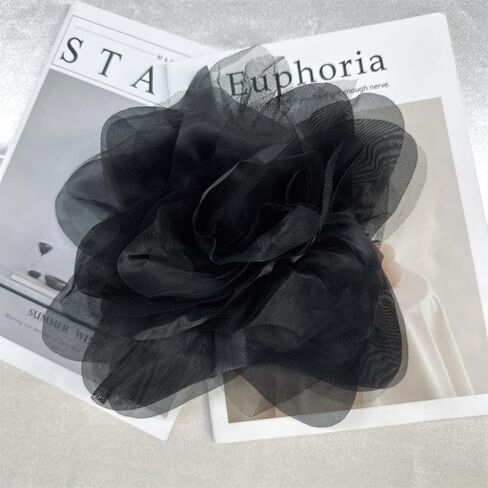 Exaggerated Big Rose Flower Satin Mesh Fabric Brooches for Women Elegant Extra Large Organza Floral Lapel Pins Wedding Party Banquet Dresses Suit Clothes Accessories Jewelry 10.6in in Kuwait