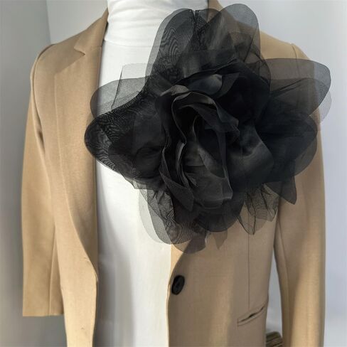 Exaggerated Big Rose Flower Satin Mesh Fabric Brooches for Women Elegant Extra Large Organza Floral Lapel Pins Wedding Party Banquet Dresses Suit Clothes Accessories Jewelry 10.6in in Kuwait