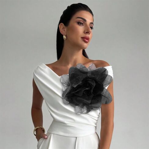 Exaggerated Big Rose Flower Satin Mesh Fabric Brooches for Women Elegant Extra Large Organza Floral Lapel Pins Wedding Party Banquet Dresses Suit Clothes Accessories Jewelry 10.6in in Kuwait