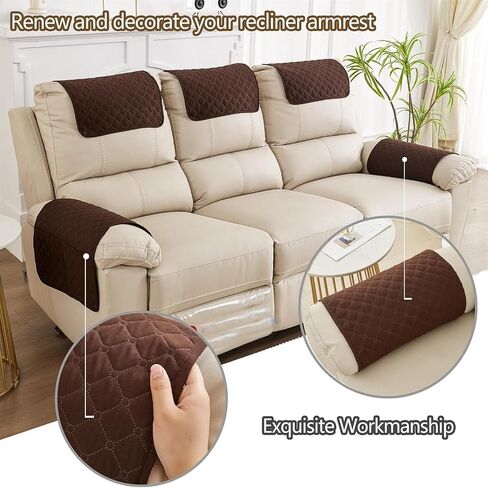 3 or 4 or 5 Pieces Sofa Headrest Cover for Recliner Chair with Storage Pockets Non Slip Armrest Cover Fuzzy Couch Cover Washable Furniture Protector(B6,3 seat 5pieces) in Kuwait