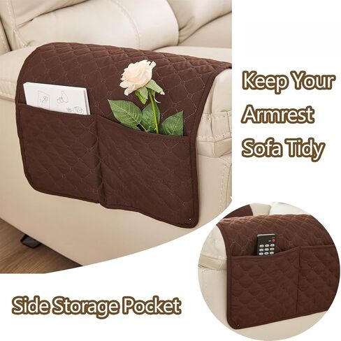 3 or 4 or 5 Pieces Sofa Headrest Cover for Recliner Chair with Storage Pockets Non Slip Armrest Cover Fuzzy Couch Cover Washable Furniture Protector(B6,3 seat 5pieces) in Kuwait