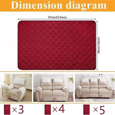3 or 4 or 5 Pieces Sofa Headrest Cover for Recliner Chair with Storage Pockets Non Slip Armrest Cover Fuzzy Couch Cover Washable Furniture Protector(B6,3 seat 5pieces) in Kuwait