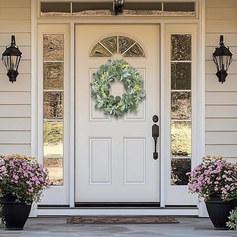 22 Inch Artificial Eucalyptus Wreath for Front Door, Greenery Wreath with Berries, Boxwood & Lamb's Ear Leaves, Farmhouse All Seasons Indoor Outdoor Wall Window Decor in Saudi Arabia