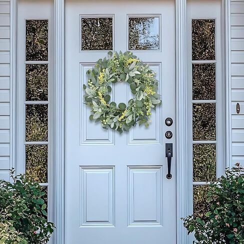 22 Inch Artificial Eucalyptus Wreath for Front Door, Greenery Wreath with Berries, Boxwood & Lamb's Ear Leaves, Farmhouse All Seasons Indoor Outdoor Wall Window Decor in Saudi Arabia