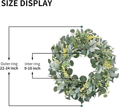 22 Inch Artificial Eucalyptus Wreath for Front Door, Greenery Wreath with Berries, Boxwood & Lamb's Ear Leaves, Farmhouse All Seasons Indoor Outdoor Wall Window Decor in Saudi Arabia