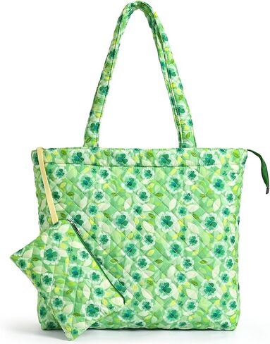 Floral Quilted Tote Bag with Zipper, Quilted Puffer Bag for Women, Designer Carryall Cotton Tote w/Detachable Pouch in Kuwait