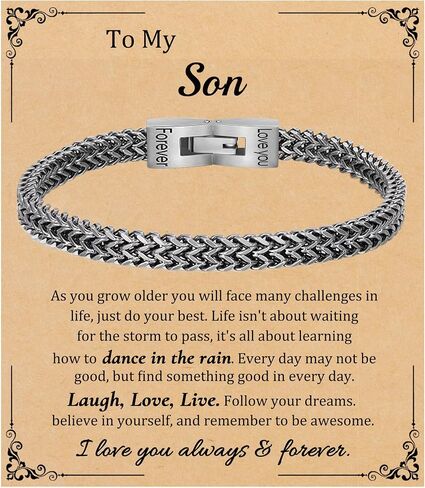 Fathers Day Husband Son Grandson Gift Bracelets I Love You Gifts for Him Boyfriend Stainless Steel Cuban Link Chain Fold Over Clasp Franco Chain Bracelet for Men Birthday Jewelry in Saudi Arabia