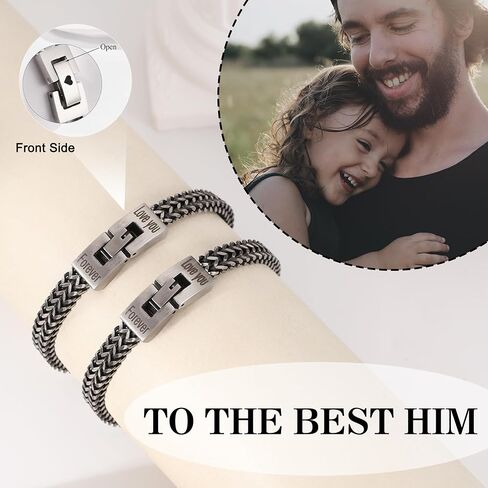 Fathers Day Husband Son Grandson Gift Bracelets I Love You Gifts for Him Boyfriend Stainless Steel Cuban Link Chain Fold Over Clasp Franco Chain Bracelet for Men Birthday Jewelry in Saudi Arabia