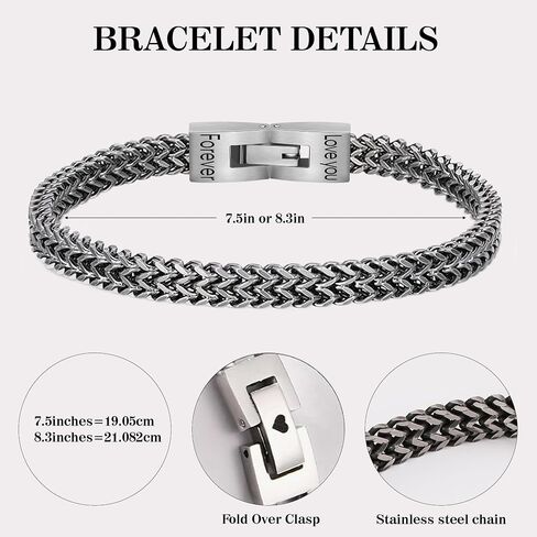 Fathers Day Husband Son Grandson Gift Bracelets I Love You Gifts for Him Boyfriend Stainless Steel Cuban Link Chain Fold Over Clasp Franco Chain Bracelet for Men Birthday Jewelry in Saudi Arabia