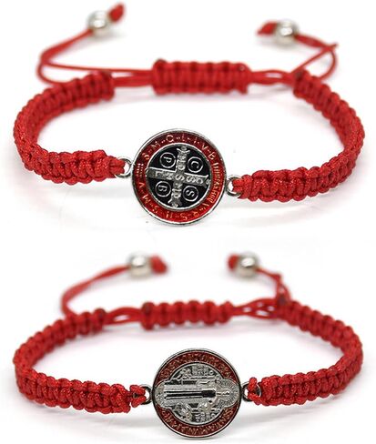 2Pcs Handmade 7 Knots Cross Saint Benedict Medal Bracelet Set Handwoven Red Cord String San Benito Bracelet for Women Men Adjustable Braided Rope Amulet Protection Jewelry Religious Gift in Kuwait
