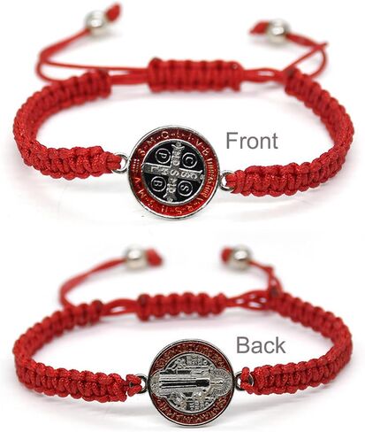 2Pcs Handmade 7 Knots Cross Saint Benedict Medal Bracelet Set Handwoven Red Cord String San Benito Bracelet for Women Men Adjustable Braided Rope Amulet Protection Jewelry Religious Gift in Kuwait