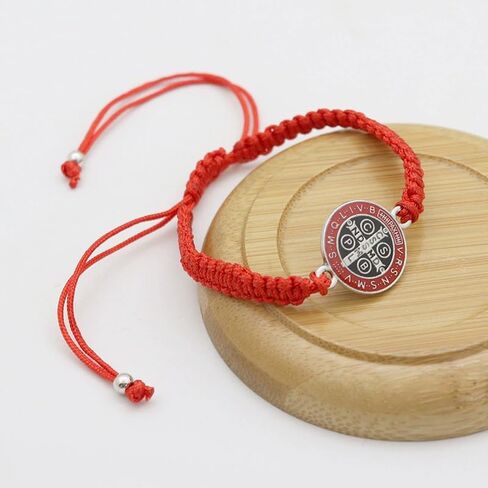 2Pcs Handmade 7 Knots Cross Saint Benedict Medal Bracelet Set Handwoven Red Cord String San Benito Bracelet for Women Men Adjustable Braided Rope Amulet Protection Jewelry Religious Gift in Kuwait
