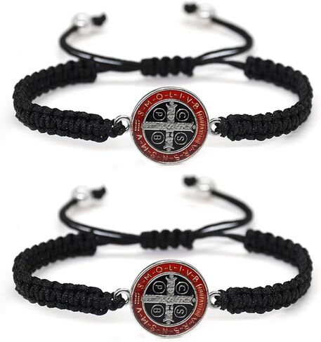 2Pcs Handmade 7 Knots Cross Saint Benedict Medal Bracelet Set Handwoven Red Cord String San Benito Bracelet for Women Men Adjustable Braided Rope Amulet Protection Jewelry Religious Gift in Kuwait