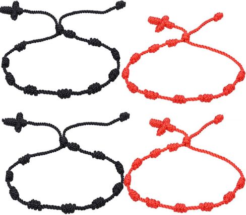2Pcs Handmade 7 Knots Cross Saint Benedict Medal Bracelet Set Handwoven Red Cord String San Benito Bracelet for Women Men Adjustable Braided Rope Amulet Protection Jewelry Religious Gift in Kuwait