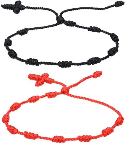 2Pcs Handmade 7 Knots Cross Saint Benedict Medal Bracelet Set Handwoven Red Cord String San Benito Bracelet for Women Men Adjustable Braided Rope Amulet Protection Jewelry Religious Gift in Kuwait