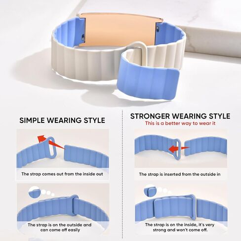 MEALGUET (Price Including Tax) Comfortable Medical ID Bracelet for Men & Women - Custom Engraved Silicone Strap Medical Alert Bracelets,Adjustable Waterproof Customizable ID Wristband,White blue in Kuwait
