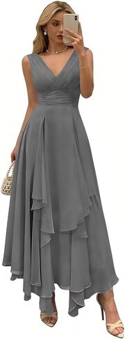 V Neck Chiffon Bridesmaid Dresses for Women 2026 Pleated Waist A Line Formal Party Dress for Wedding Guest in Saudi Arabia