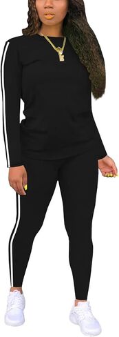 Women's 2 Piece Classic Striped Outfits Full Sleeve Lounge Long Sweatpants Jogger Matching Tracksuits Sports Sets in Kuwait