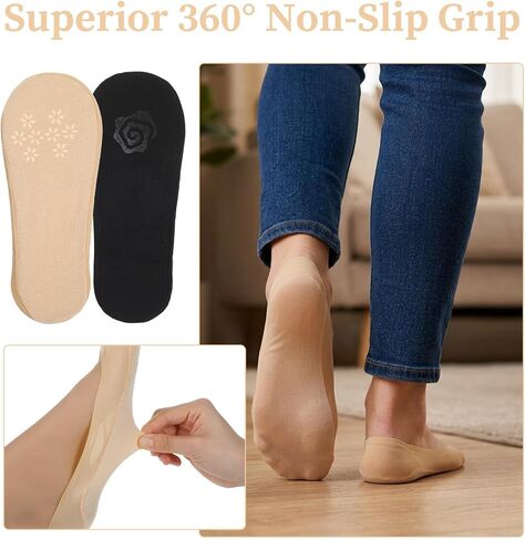 No Show Dress Socks for Women, 6 Pairs Ultra Low Cut No Show Socks Women Flats, Nylon Thin Liner Footies (Black & Nude, 8.1 x 3.3 In) in Kuwait