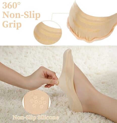 No Show Dress Socks for Women, 6 Pairs Ultra Low Cut No Show Socks Women Flats, Nylon Thin Liner Footies (Black & Nude, 8.1 x 3.3 In) in Kuwait