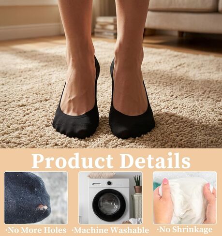 No Show Dress Socks for Women, 6 Pairs Ultra Low Cut No Show Socks Women Flats, Nylon Thin Liner Footies (Black & Nude, 8.1 x 3.3 In) in Kuwait